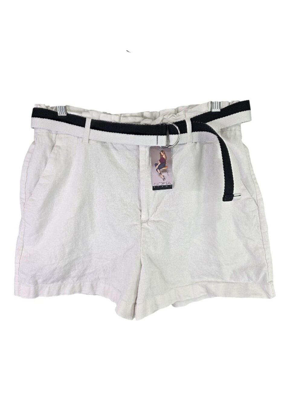 Womens Sofia Jeans White Linen Blend Belted Shorts 4" Inseam Size 12
